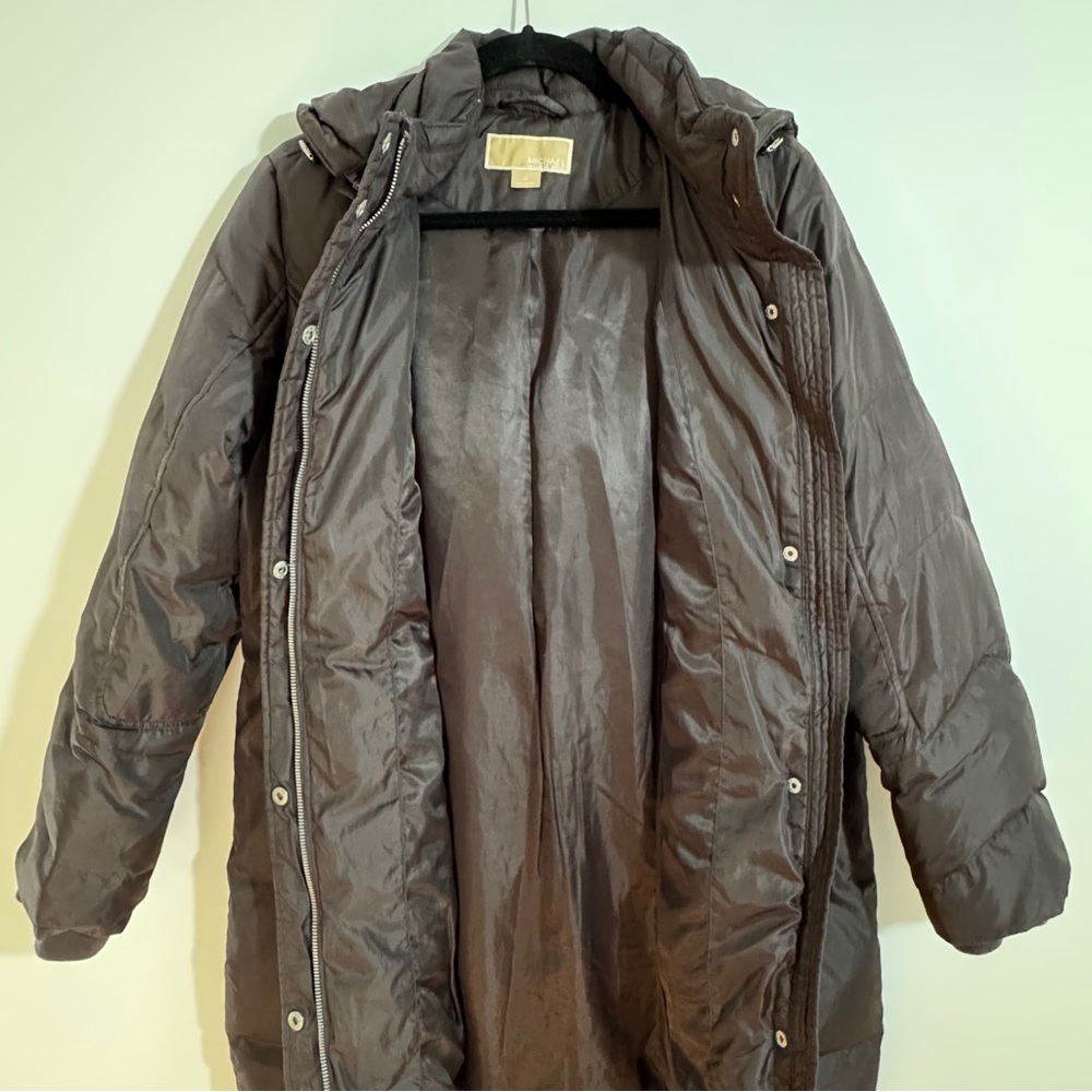 Michael Kors Down Puffer Coat Black Hooded Long Parka Size PL Warm Winter Jacket - Picture 4 of 15